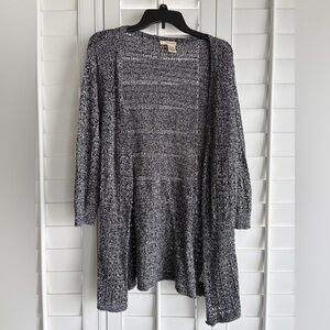 DKNY JEANS Marled Black 3/4 Sleeve Button Down Cardigan Sweater Size XL